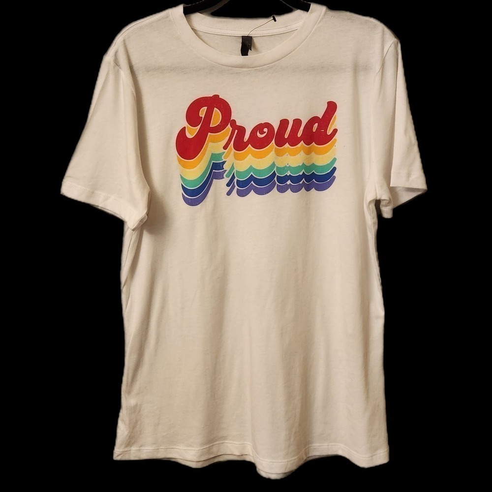 Women's‎ Size Large Proud Pride Rainbow Tee Shirt White Street Style